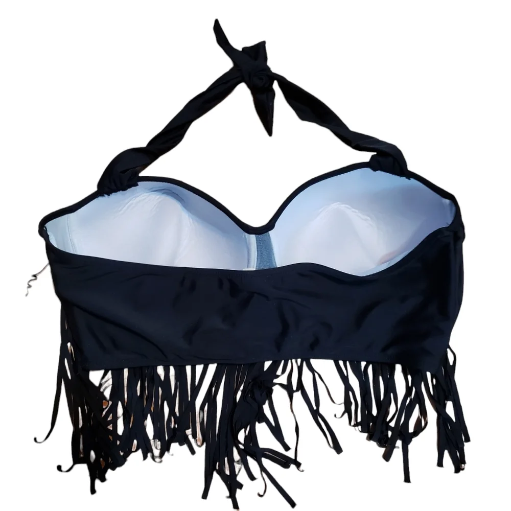 Fringe Bikini Halter Top Black XXXL - Picture 2 of 9